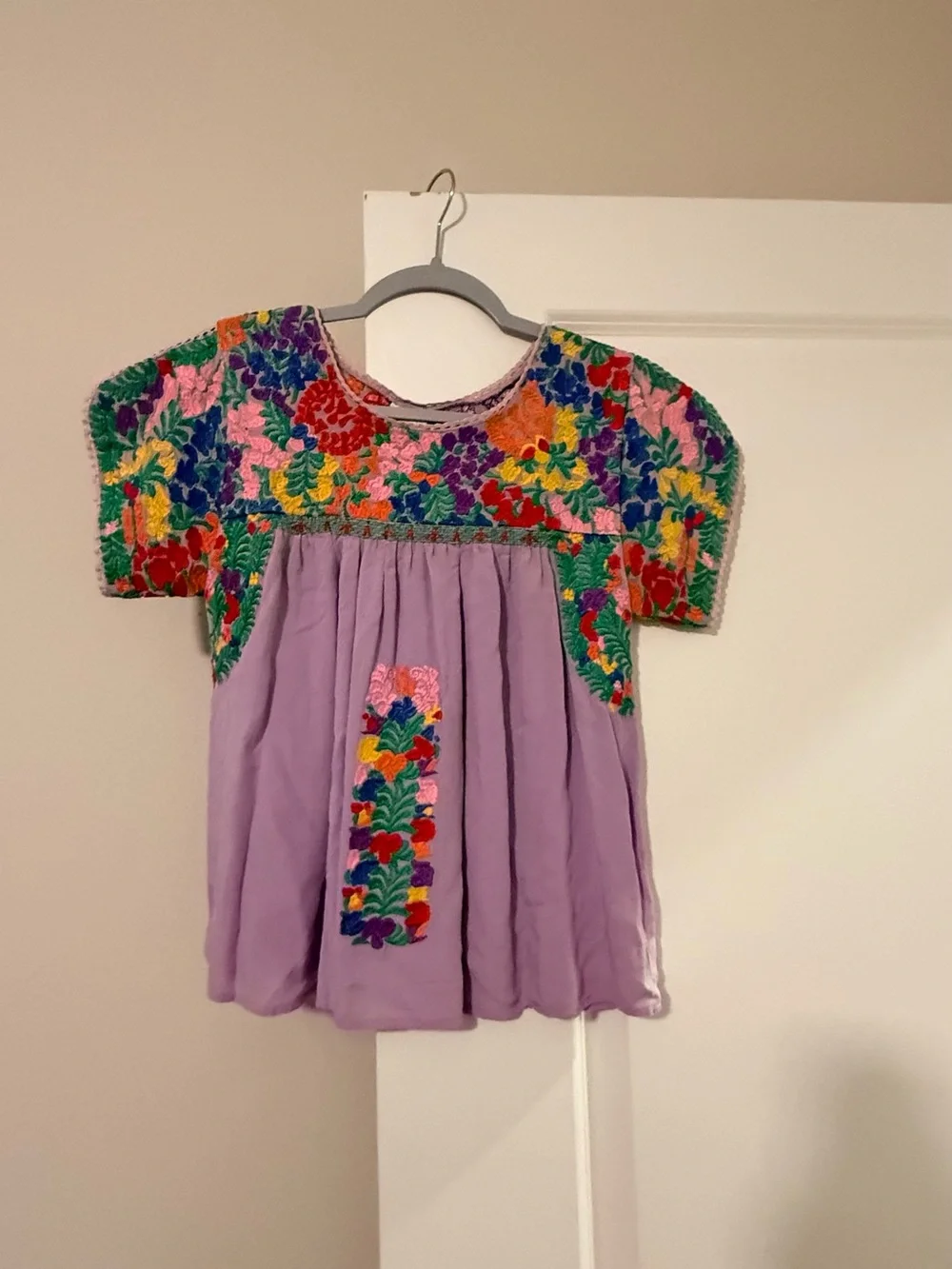 Lavender Mexican Embroidered Peasant Top - Picture 2 of 5